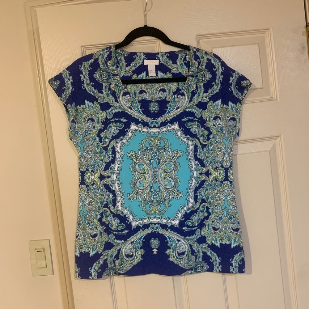 Chico’s Blue/White Print Sleeveless Top sz 1